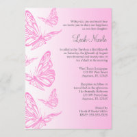 Invitations roses de bat mitzvah de papillon de