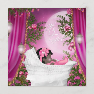 Invitations roses de douche de bébé de lune