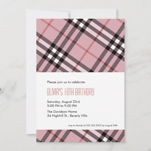 Invitations roses de plaid (Devant)