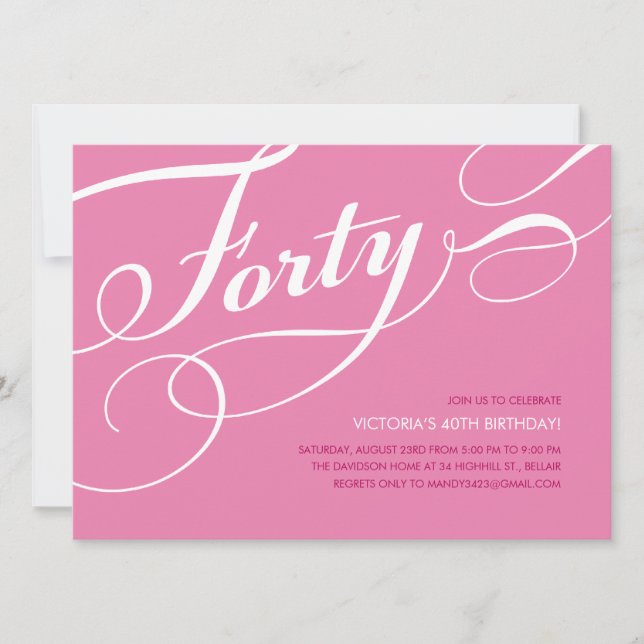 Invitations roses élégantes pour le 40e anniversai (Devant)