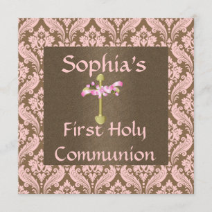 INVITATIONS roses et brunes de sainte communion de