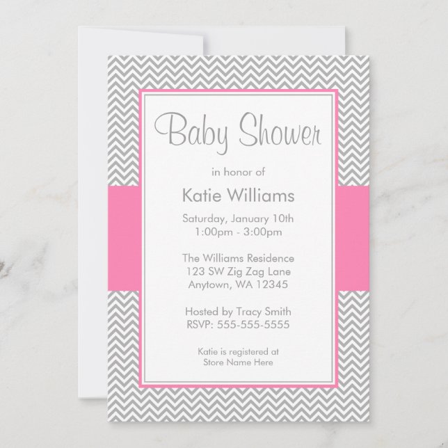 Invitations roses et grises de baby shower de (Devant)