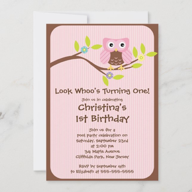 Invitations roses mignonnes de fête d'anniversaire (Devant)