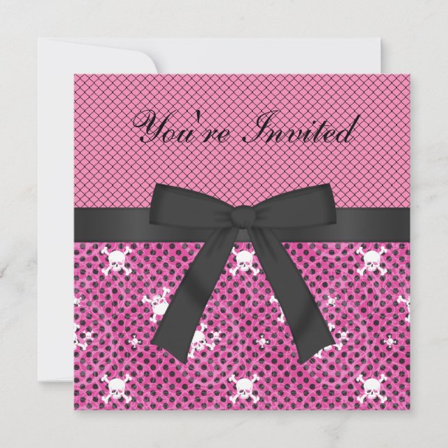 Invitations roses mignons d'anniversaire de crânes (Devant)