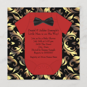 Invitations rouges de baby shower de noir et d'or