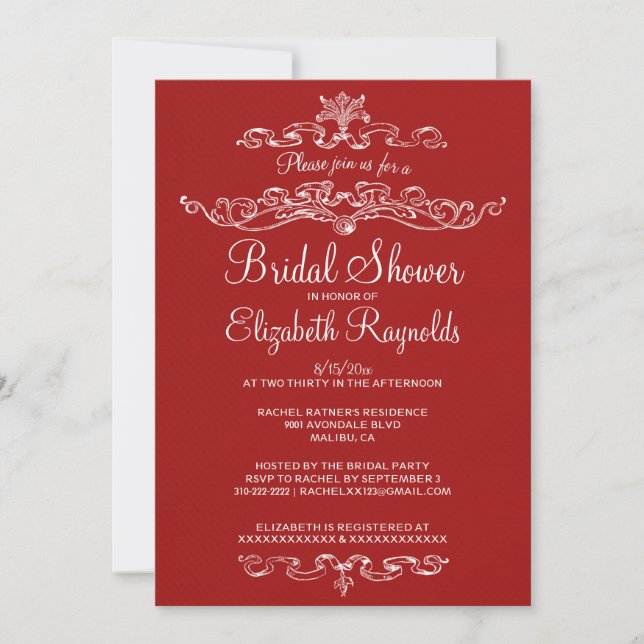 Invitations rouges de luxe de Fête de la mariée (Devant)