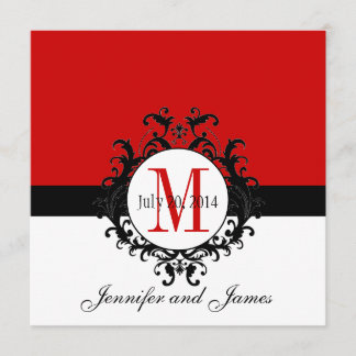 Invitations rouges de mariage damassé de