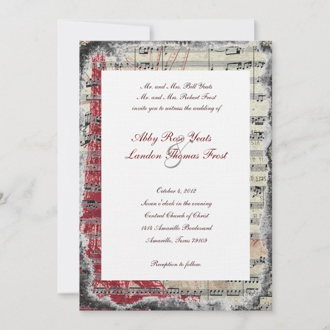 Invitations rouges de mariage de musique de Paris (Devant)