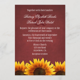 Invitations rouges de mariage de tournesol de