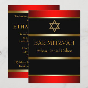 Invitations rouges de Mitzvah de barre