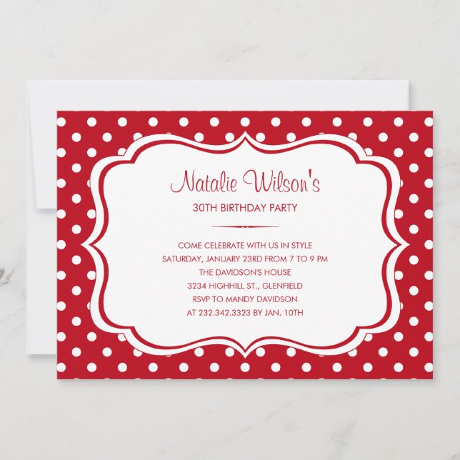 Invitations rouges et blanches de point de polka (Devant)