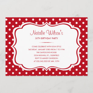 Invitations rouges et blanches de point de polka