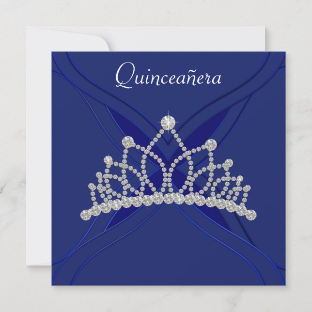 Invitations Royal Blue and White Quinceanera (Devant)