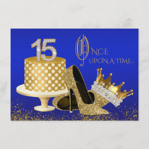 Invitations Royal Blue et Gold Quinceanera