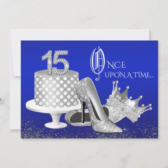 Invitations Royal Blue et Silver Quinceanera (Devant)