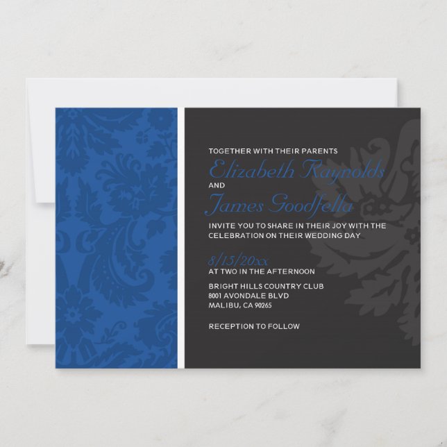 Invitations Royal Blue Mariage damassé (Devant)