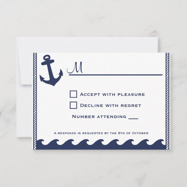 Invitations rsvp bleu et blanc marine nautique (Devant)