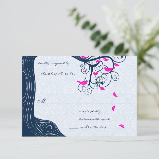 Invitations RSVP de mariage de l'arbre de marine (Debout devant)