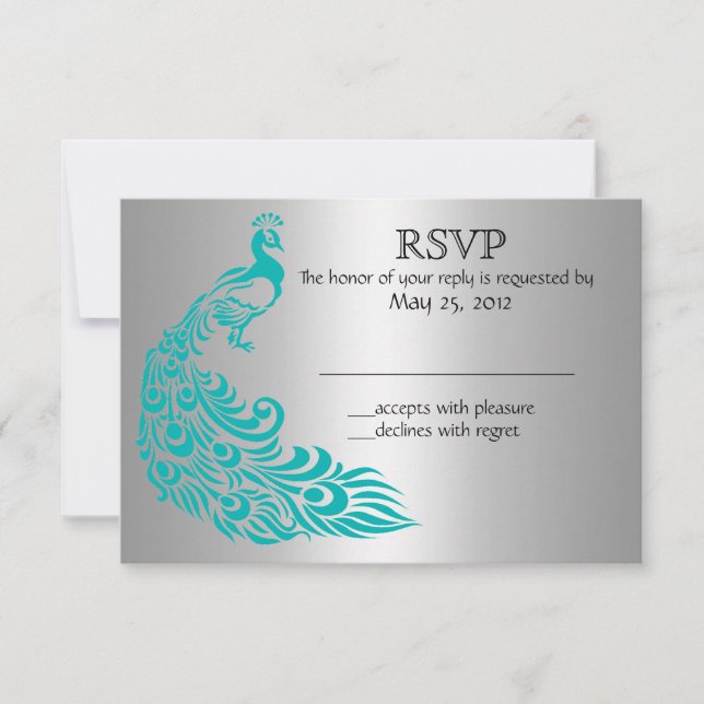 Invitations RSVP Silver et Peacock Turquoise (Devant)