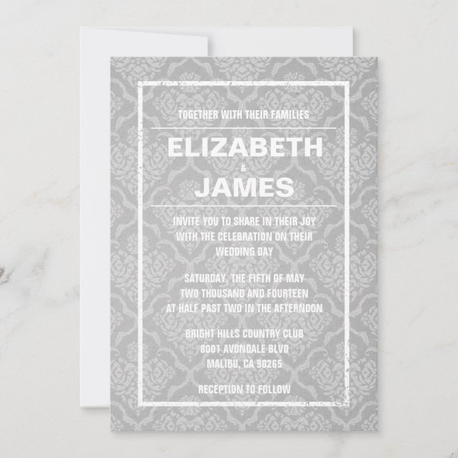 Invitations russes Vintages à Mariage damassé (Devant)