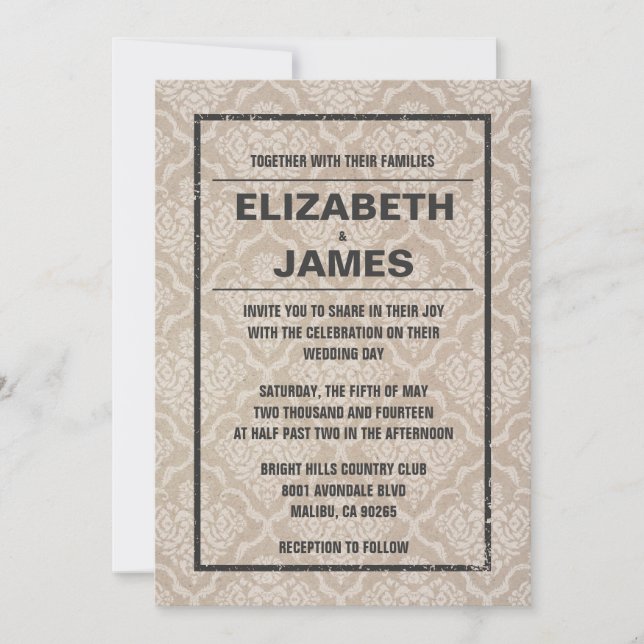 Invitations russes Vintages Mariage damassé (Devant)