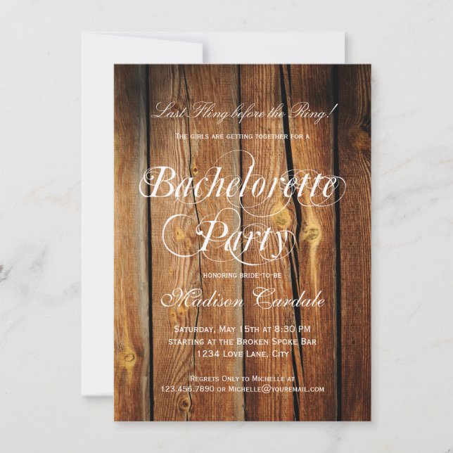 Invitations Rustic Barn Wood Bachelorette (Devant)