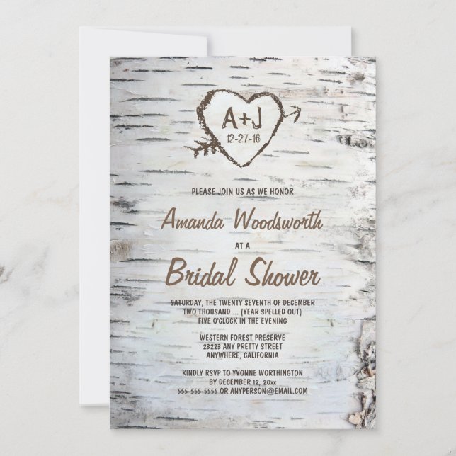 Invitations Rustic Birch Tree Bark Bridal Douche (Devant)