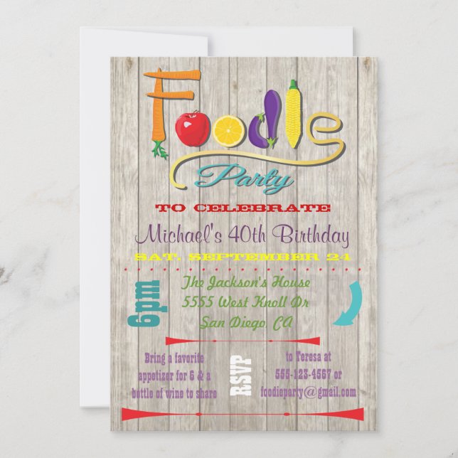 Invitations Rustic Foodie party (Devant)