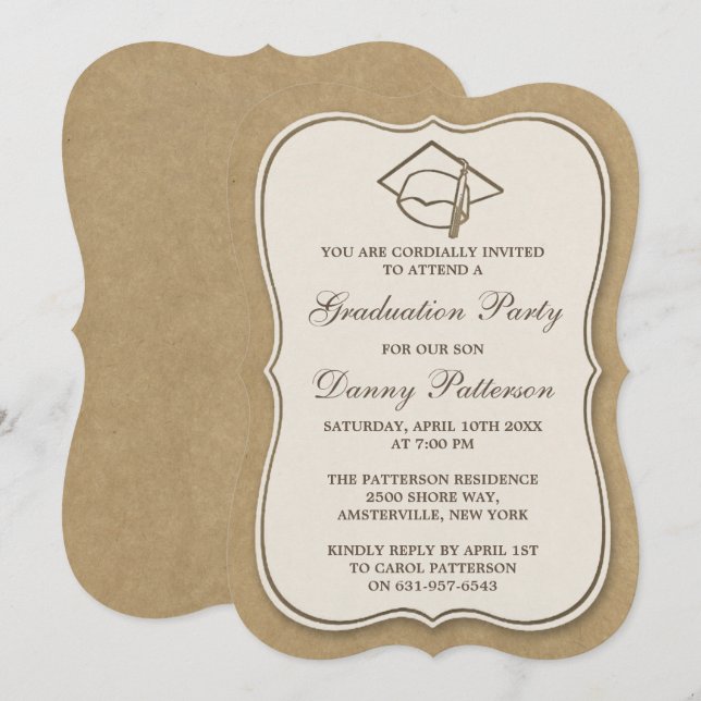 Invitations Rustic Kraft Graduation Party (Devant / Derrière)