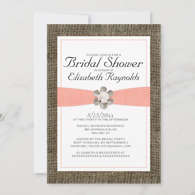 Invitations Rustic Lace et Pearl Bridal Showeuse (Devant)