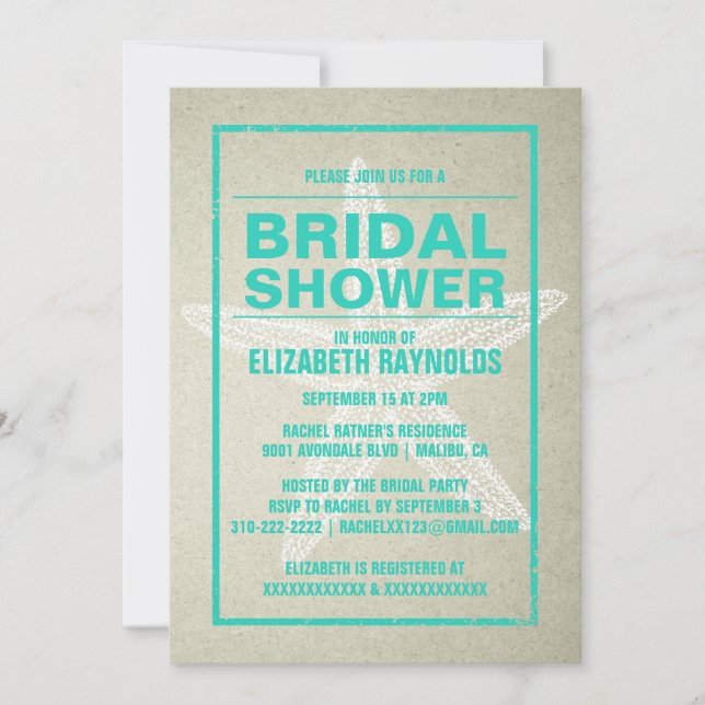 Invitations Rustic Starfish Bridal (Devant)