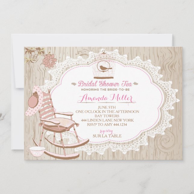 Invitations Rustic Wood Bridal Tea Party (Devant)