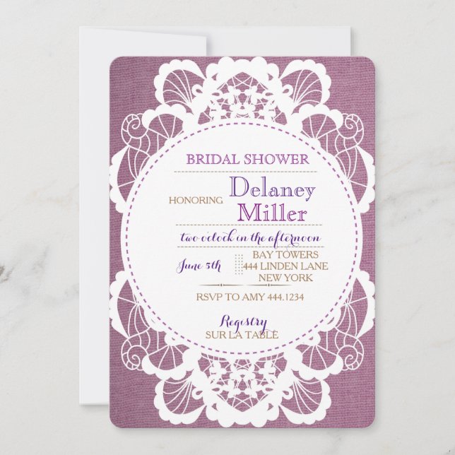 Invitations Rustique Burlap et dentelle de douche  (Devant)