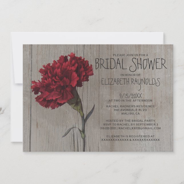 Invitations Rustique Carnation Bridal (Devant)