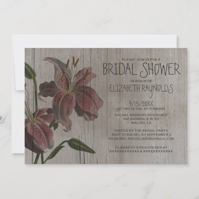 Invitations Rustique Oriental Lily Douche nuptiale (Devant)