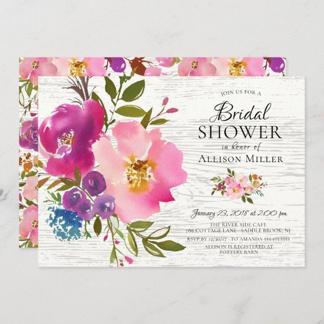 Invitations Rustique Rose Floral Douche nuptiale (Devant / Derrière)