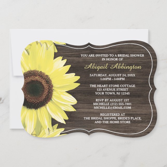 Invitations Rustique Sunflower Wood Bridal Douche (Devant)