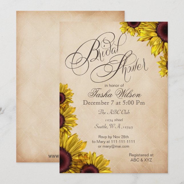 Invitations Rustique Sunflowers Bridal Show (Devant / Derrière)