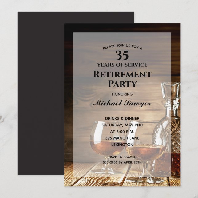 Invitations Rustique Whiskey Retirement Party (Devant / Derrière)