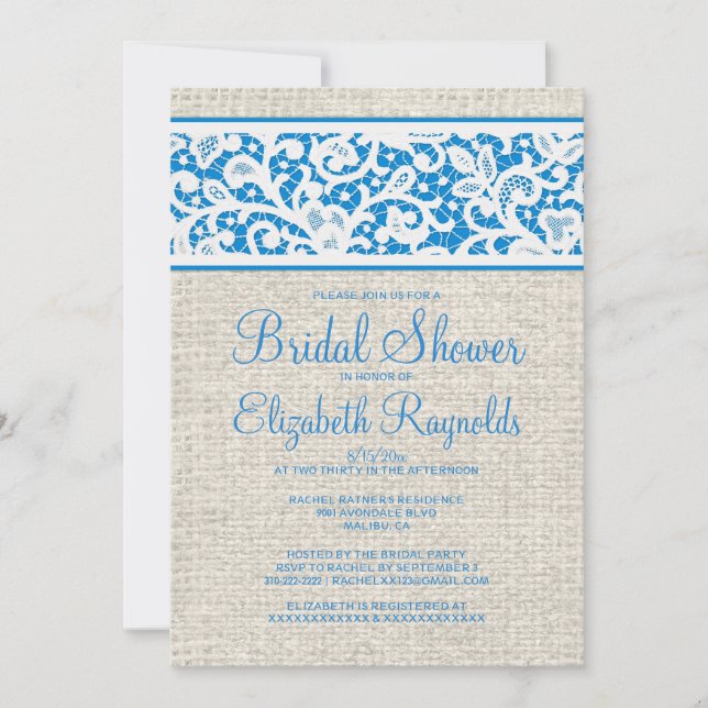 Invitations rustiques blanches bleues de Fête de (Devant)