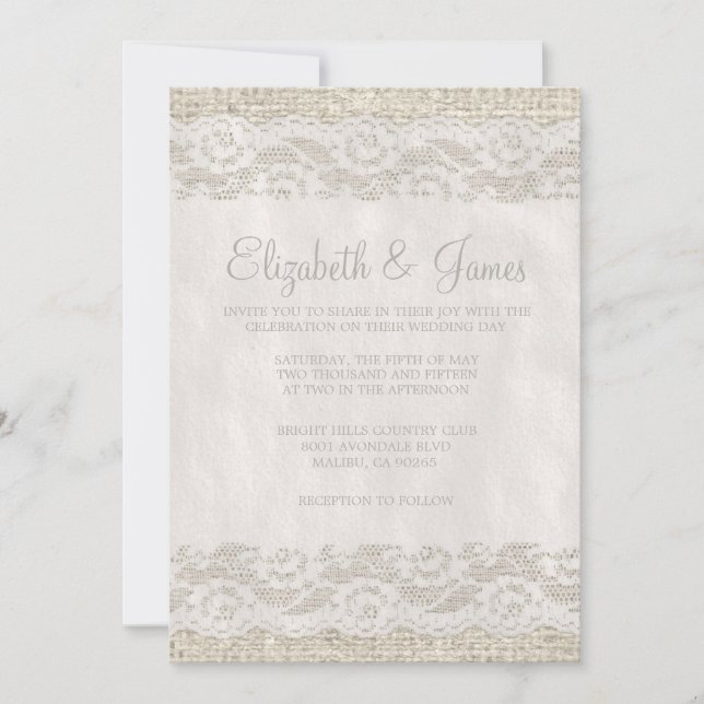 Invitations rustiques blanches de mariage de (Devant)