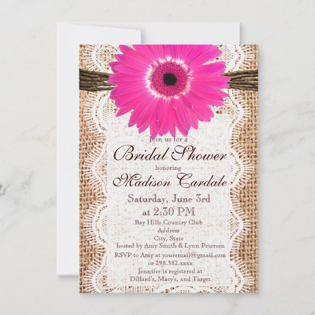 Invitations Rustiques Burlap Rose Daisy (Devant)