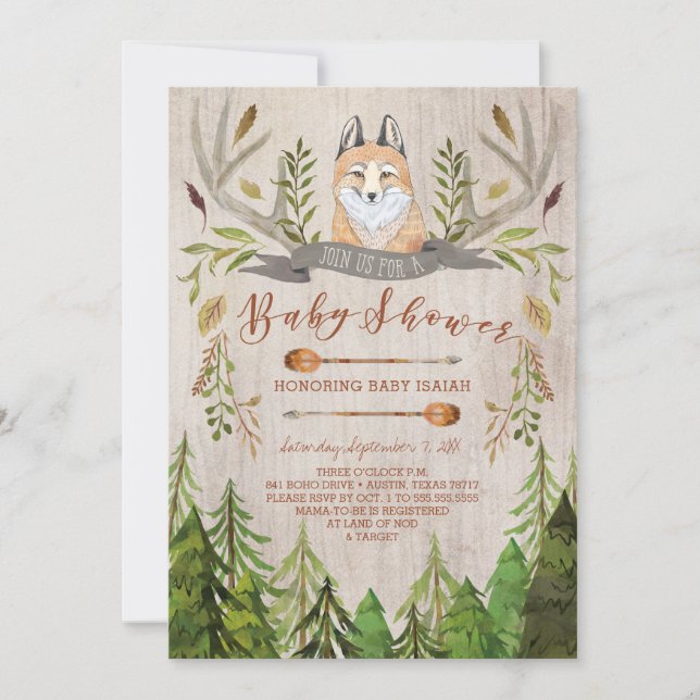 Invitations rustiques de baby shower de Fox de (Devant)