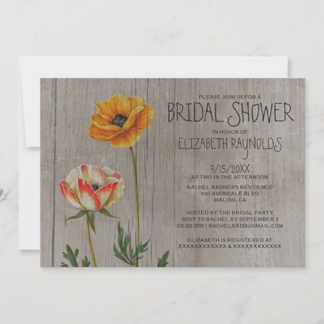 Invitations rustiques de Fête de la mariée de (Devant)