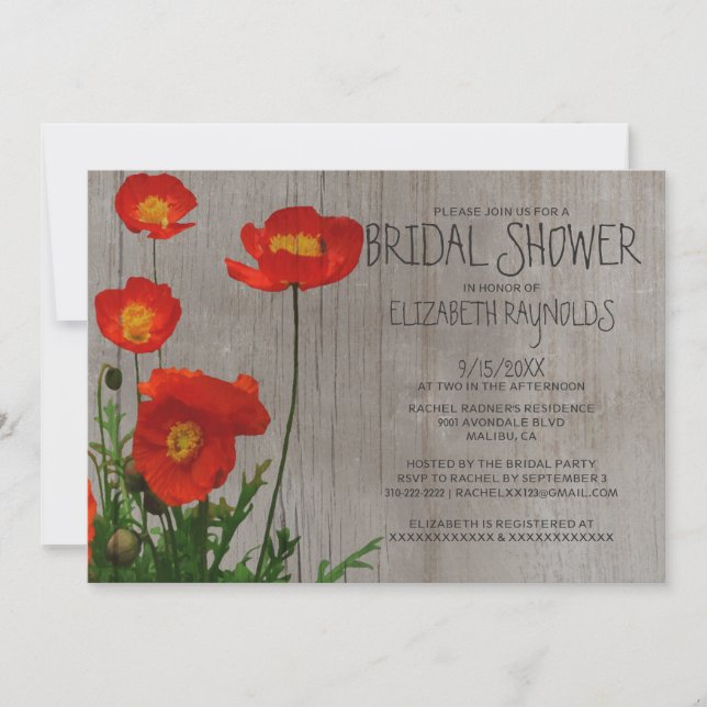 Invitations rustiques de Fête de la mariée de (Devant)