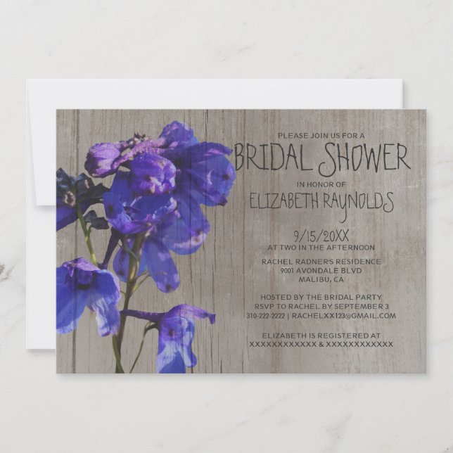 Invitations rustiques de Fête de la mariée de (Devant)