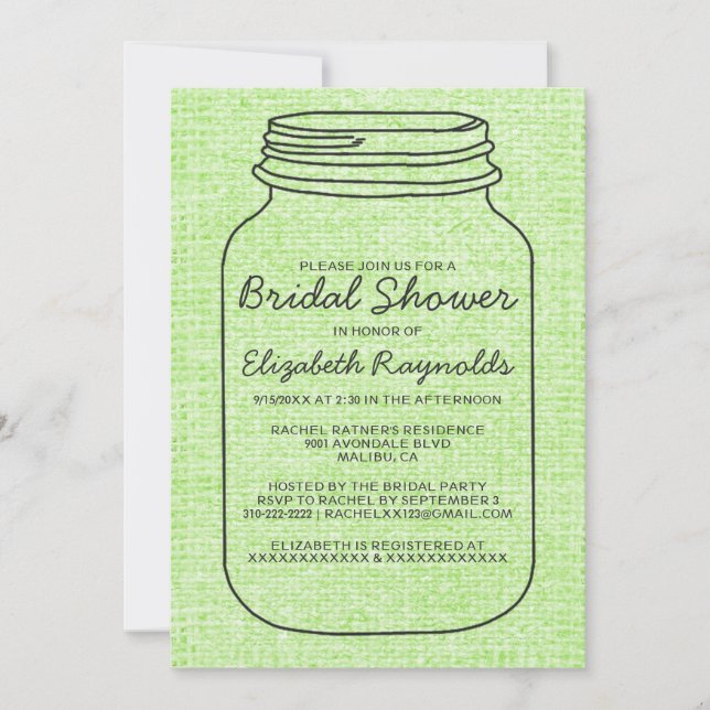 Invitations rustiques de Fête de la mariée de pot (Devant)