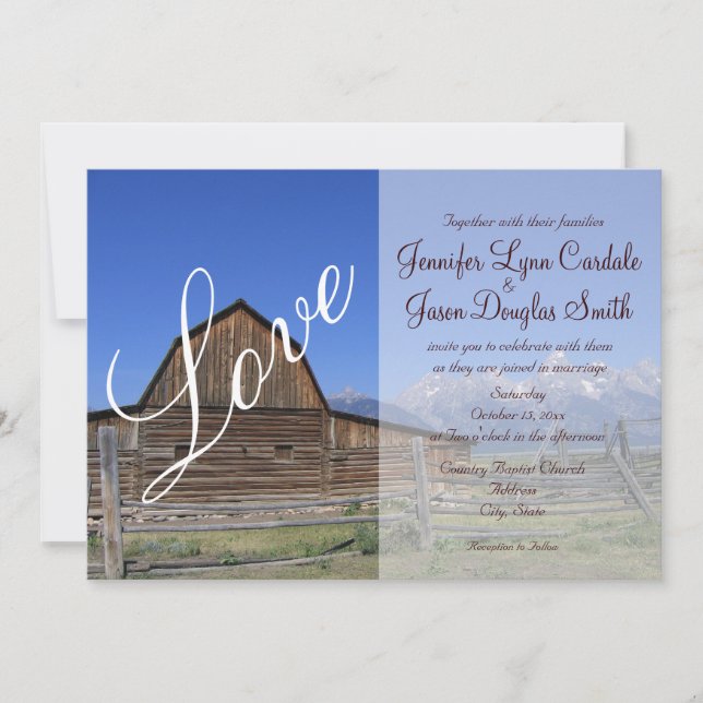 Invitations rustiques de mariage d'amour de grange (Devant)