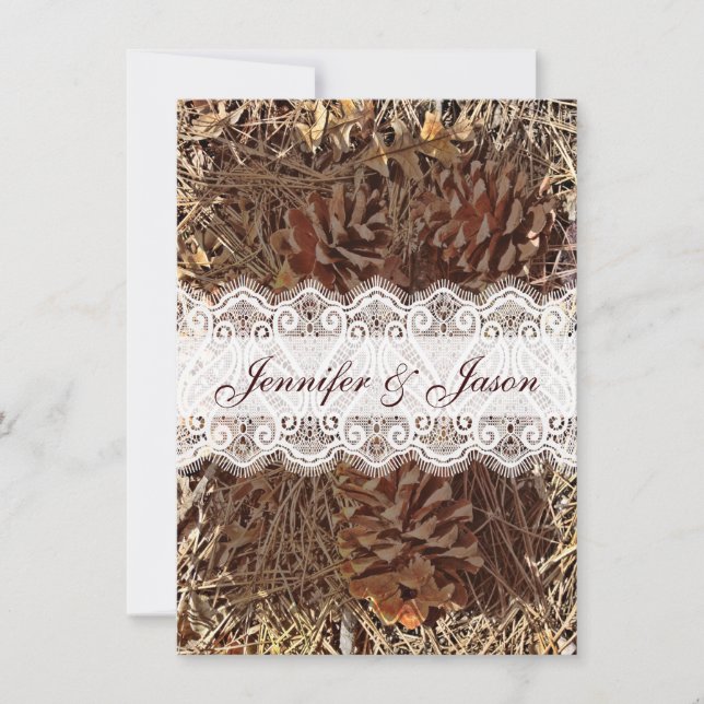 Invitations rustiques de mariage de dentelle de (Devant)