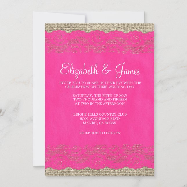 Invitations rustiques de mariage de dentelle de (Devant)